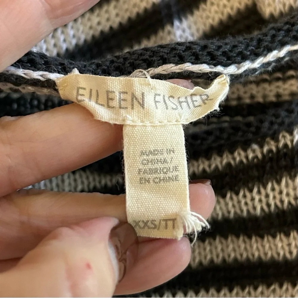 Eileen Fisher Organic Linen Knit Striped Round Neck Tunic Women’s SZ XXS in Grey